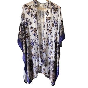 Origami semi sheer velvet burnout floral kimono cardigan shawl shirt topper
